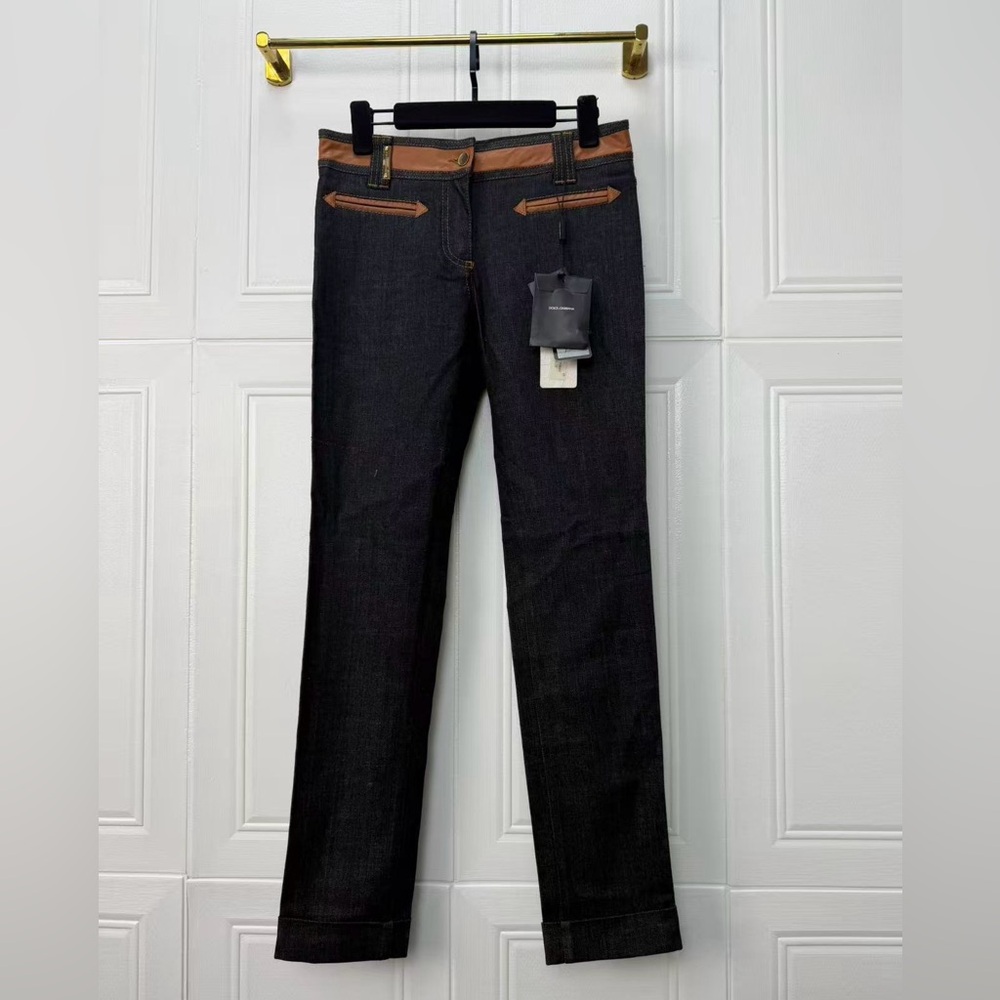 ❌sold❌Authentic Dolce & Gabbana Black Denim with Brown Trim
